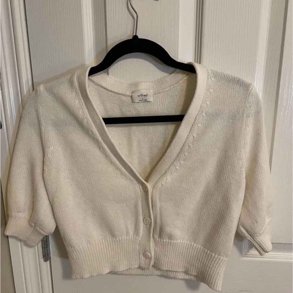 Aritzia Wilfred White Cropped Cardigan Sweater